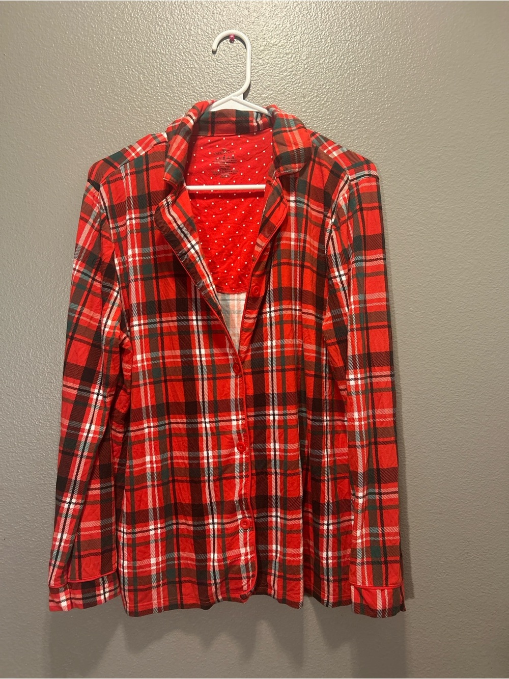 Caden Lane Pajama Top Medium Red Plaid Bamboo Viscose Polka Dot Holiday